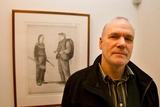 Artist: Drendel, Graeme. | Title: Artist printmaker Graeme Drendel, in front of one of his etchings, Mornington Peninsular Regional Gallery, Victoria.