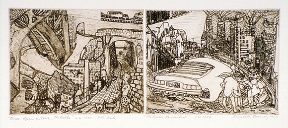 Artist: b'Rooney, Elizabeth.' | Title: b'Once upon a time, The Rocks c.1950. The Rocks revisited c.1978' | Date: 1979 | Technique: b'etching, aquatint printed in brown ink, from two plates' Artist: b'Rooney, Elizabeth.' | Title: b'Once upon a time, The Rocks c.1950. The Rocks revisited c.1978' | Date: 1979 | Technique: b'etching, aquatint printed in brown ink, from two plates'