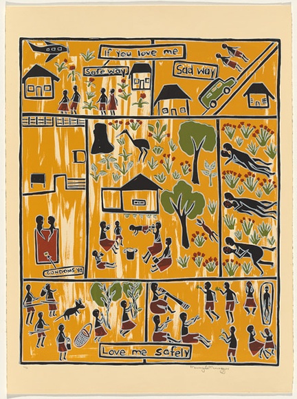 Title: b'If you love me, love me safely' | Date: 2005 | Technique: b'screenprint, printed in colour, from five stencils'