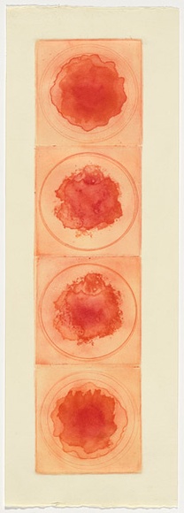 Artist: b'SELLBACH, Udo' | Title: b'(Four red circles)' | Date: (1960s) | Technique: b'etching, aquatint printed in colour from ? /plate with plate te' Artist: b'SELLBACH, Udo' | Title: b'(Four red circles)' | Date: (1960s) | Technique: b'etching, aquatint printed in colour from ? /plate with plate te'