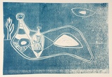 Artist: Stein, Guenter. | Title: (Mother and child in landscape) | Date: (1955) | Technique: linocut, printed in blue ink, from one block | Copyright: © Bill Stevens (name changed by deed poll in 1958)
