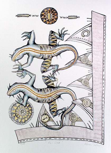 Artist: b'Tuffery, Michel.' | Title: b'Pili Siva' | Date: 1988 | Technique: b'lithograph, printed in colour, from multiple stones' | Copyright: b'\xc2\xa9 Michel Tuffery' Artist: b'Tuffery, Michel.' | Title: b'Pili Siva' | Date: 1988 | Technique: b'lithograph, printed in colour, from multiple stones' | Copyright: b'\xc2\xa9 Michel Tuffery'