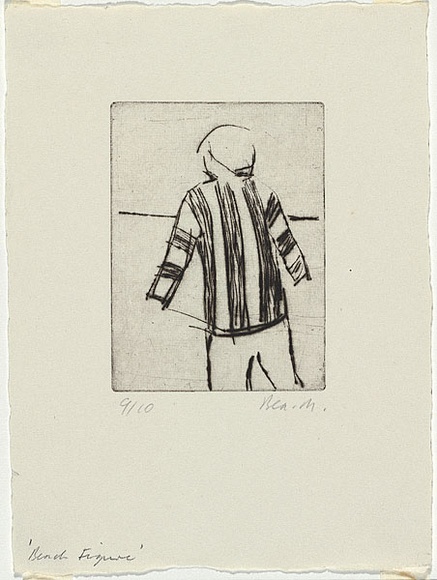 Artist: b'MADDOCK, Bea' | Title: b'Beach figure' | Date: 1964 | Technique: b'drypoint, printed in black ink with plate-tone, from one copper plate' Artist: b'MADDOCK, Bea' | Title: b'Beach figure' | Date: 1964 | Technique: b'drypoint, printed in black ink with plate-tone, from one copper plate'