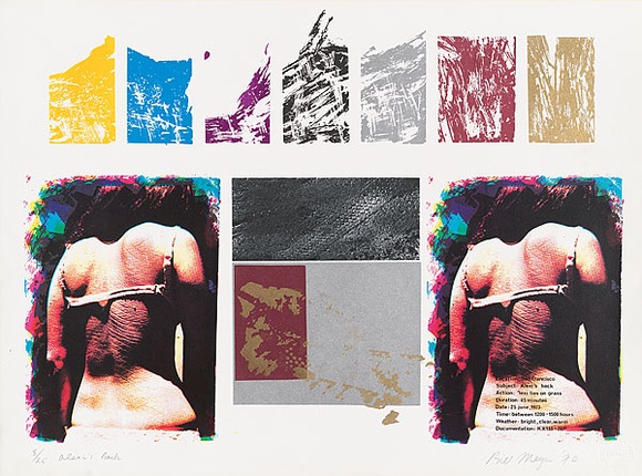 Artist: b'MEYER, Bill' | Title: bAlexi's back | Date: 1974 | Technique: b'screenprint, printed in eleven colours, from nine screens (colour separation half tone photo screen and hand cut stencils)' | Copyright: b'\xc2\xa9 Bill Meyer' Artist: b'MEYER, Bill' | Title: bAlexi's back | Date: 1974 | Technique: b'screenprint, printed in eleven colours, from nine screens (colour separation half tone photo screen and hand cut stencils)' | Copyright: b'\xc2\xa9 Bill Meyer'