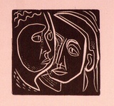 Artist: b'Barwell, Geoff.' | Title: b'(Two Heads).' | Date: (1955) | Technique: b'linocut, printed in black ink, from one block'