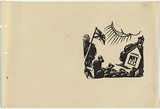 Artist: UNKNOWN, WORKER ARTISTS, SYDNEY, NSW | Title: Not titled (school and flag). | Date: 1933 | Technique: linocut, printed in black ink, from one block