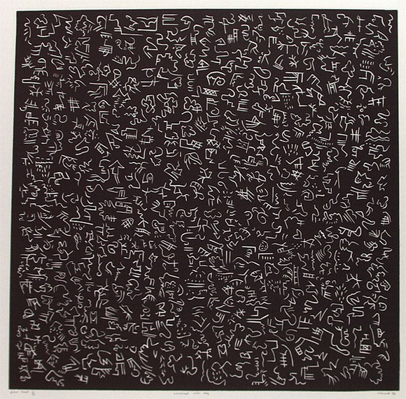 Artist: b'Marshall, John.' | Title: b'Landscape with dog' | Date: 1993, April | Technique: b'linocut, printed in black ink, from one block' Artist: b'Marshall, John.' | Title: b'Landscape with dog' | Date: 1993, April | Technique: b'linocut, printed in black ink, from one block'