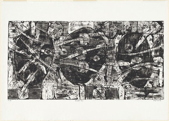 Artist: b'Kemp, Roger.' | Title: b'Concept four.' | Date: c.1975 | Technique: b'etching, printed in black ink, from one magnesium plate' Artist: b'Kemp, Roger.' | Title: b'Concept four.' | Date: c.1975 | Technique: b'etching, printed in black ink, from one magnesium plate'