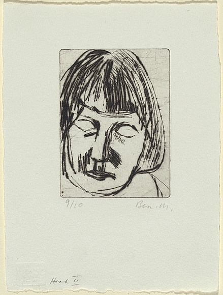 Artist: b'MADDOCK, Bea' | Title: b'Head II' | Date: 1964 | Technique: b'drypoint, printed in black ink with plate-tone, from one copper plate' Artist: b'MADDOCK, Bea' | Title: b'Head II' | Date: 1964 | Technique: b'drypoint, printed in black ink with plate-tone, from one copper plate'