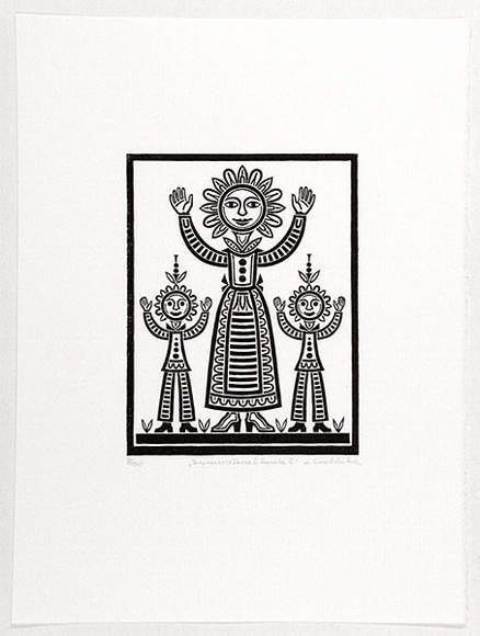 Artist: b'Groblicka, Lidia.' | Title: b'Symmetrical smile 5.' | Date: 1988 | Technique: b'woodcut, printed in black ink, from one block' Artist: b'Groblicka, Lidia.' | Title: b'Symmetrical smile 5.' | Date: 1988 | Technique: b'woodcut, printed in black ink, from one block'