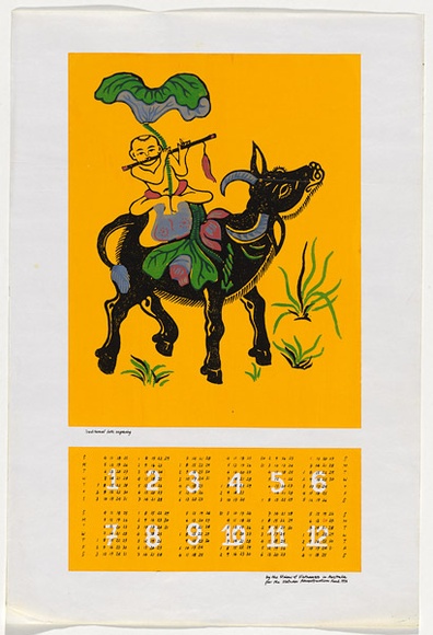 Artist: b'LITTLE, Colin' | Title: b'Calendar: Union of Vietnamese in Australia' | Date: 1976 | Technique: b'screenprint, printed in colour, from multiple stencils' Artist: b'LITTLE, Colin' | Title: b'Calendar: Union of Vietnamese in Australia' | Date: 1976 | Technique: b'screenprint, printed in colour, from multiple stencils'