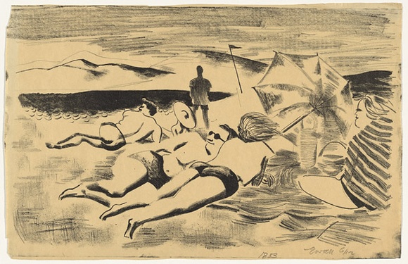 Artist: b'Wall, Edith.' | Title: b'Sunbathers' | Date: 1953 | Technique: b'lithograph, printed in black ink, from one stone' | Copyright: b'Courtesy of the artist' Artist: b'Wall, Edith.' | Title: b'Sunbathers' | Date: 1953 | Technique: b'lithograph, printed in black ink, from one stone' | Copyright: b'Courtesy of the artist'