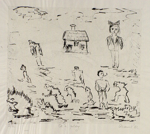 Artist: b'Shearer, Mitzi.' | Title: bLet's play | Date: 1981 | Technique: b'etching, soft ground printed in black ink, from one plate' Artist: b'Shearer, Mitzi.' | Title: bLet's play | Date: 1981 | Technique: b'etching, soft ground printed in black ink, from one plate'