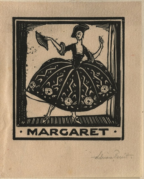 Artist: b'FEINT, Adrian' | Title: b'Bookplate: Margaret.' | Date: (1927) | Technique: b'wood-engraving, printed in black ink, from one block' | Copyright: b'Courtesy the Estate of Adrian Feint' Artist: b'FEINT, Adrian' | Title: b'Bookplate: Margaret.' | Date: (1927) | Technique: b'wood-engraving, printed in black ink, from one block' | Copyright: b'Courtesy the Estate of Adrian Feint'