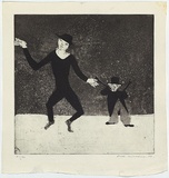 Artist: WILLIAMS, Fred | Title: Dancing figures | Date: 1954-55 | Technique: etching, engraving, drypoint and aquatint, printed in black ink, from one copper plate; with ink additions | Copyright: © Fred Williams Estate