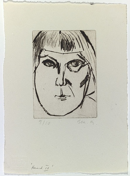 Artist: b'MADDOCK, Bea' | Title: b'Head IV' | Date: 1964 | Technique: b'drypoint, printed in black ink with plate-tone, from one copper plate' Artist: b'MADDOCK, Bea' | Title: b'Head IV' | Date: 1964 | Technique: b'drypoint, printed in black ink with plate-tone, from one copper plate'
