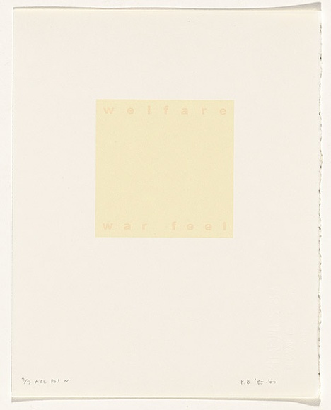 Artist: b'Burgess, Peter.' | Title: b'welfare: war feel.' | Date: 2001 | Technique: b'computer generated inkjet prints, printed in colour, from digital files' Artist: b'Burgess, Peter.' | Title: b'welfare: war feel.' | Date: 2001 | Technique: b'computer generated inkjet prints, printed in colour, from digital files'
