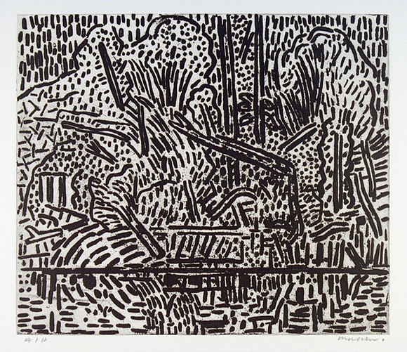 Artist: b'MAKIN, Jeffrey' | Title: b'Preservation Creek' | Technique: b'etching and aquatint, printed in black ink, from one plate' Artist: b'MAKIN, Jeffrey' | Title: b'Preservation Creek' | Technique: b'etching and aquatint, printed in black ink, from one plate'