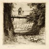 Artist: LINDSAY, Lionel | Title: The Mill Bridge, Bridgewater, South Australia | Date: 1920 | Technique: etching, printed in warm black ink with plate-tone, from one plate | Copyright: Courtesy of the National Library of Australia