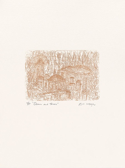 Artist: MEYER, Bill | Title: Domes & trees | Date: 1992 | Technique: etching, printed in brown ink a la poupee, from one zinc plate | Copyright: © Bill Meyer