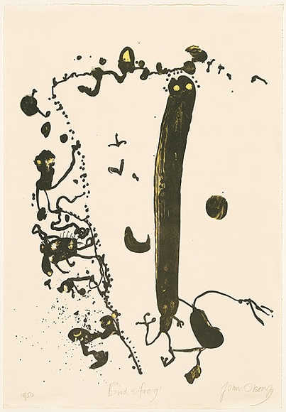 Artist: b'Olsen, John.' | Title: b'Bird and frog.' | Date: 1979 | Technique: b'lithograph, printed in colour, from two plates' | Copyright: b'\xc2\xa9 John Olsen. Licensed by VISCOPY, Australia' Artist: b'Olsen, John.' | Title: b'Bird and frog.' | Date: 1979 | Technique: b'lithograph, printed in colour, from two plates' | Copyright: b'\xc2\xa9 John Olsen. Licensed by VISCOPY, Australia'
