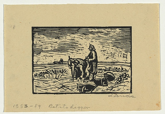 Artist: b'Groblicka, Lidia.' | Title: b'Potato diggers' | Date: 1953-54 | Technique: b'woodcut, printed in black ink, from one block' Artist: b'Groblicka, Lidia.' | Title: b'Potato diggers' | Date: 1953-54 | Technique: b'woodcut, printed in black ink, from one block'