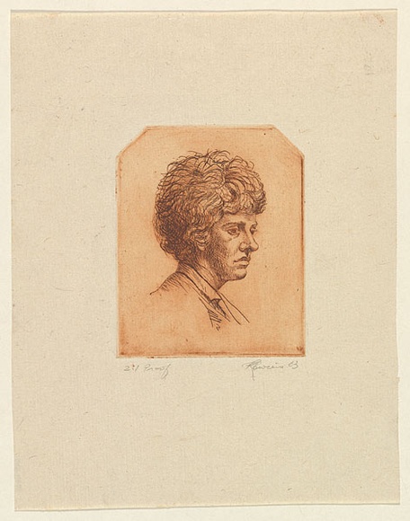 Artist: b'EWINS, Rod' | Title: b'not titled [curly redheaded woman].' | Date: 1963 | Technique: b'etching, printed in black ink, from one copper plate'