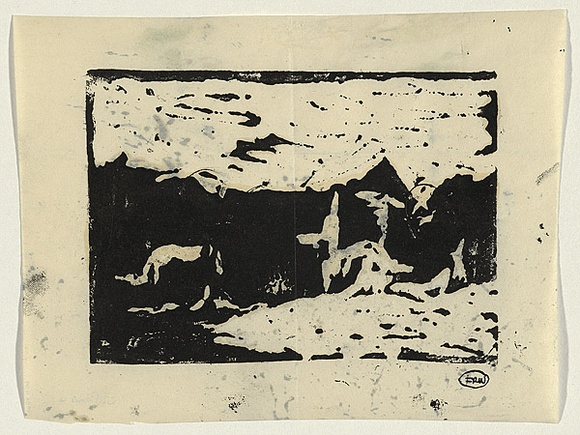 Artist: b'WILLIAMS, Fred' | Title: b'Landscape, Kent' | Date: c.1954 | Technique: b'linocut, printed in black ink, from one block' | Copyright: b'\xc2\xa9 Fred Williams Estate' Artist: b'WILLIAMS, Fred' | Title: b'Landscape, Kent' | Date: c.1954 | Technique: b'linocut, printed in black ink, from one block' | Copyright: b'\xc2\xa9 Fred Williams Estate'