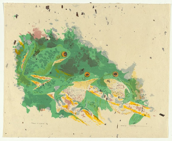 Artist: b'Thorpe, Lesbia.' | Title: bThree's a crowd | Date: 1980 | Technique: b'screenprint, printed in colour, from five stencils' Artist: b'Thorpe, Lesbia.' | Title: bThree's a crowd | Date: 1980 | Technique: b'screenprint, printed in colour, from five stencils'
