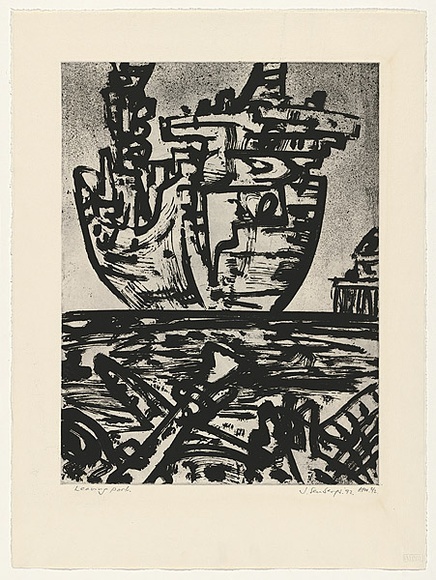Artist: b'Senbergs, Jan.' | Title: b'Leaving port' | Date: 1992 | Technique: b'etching, printed in black ink, from one plate' | Copyright: b'\xc2\xa9 Jan Senbergs' Artist: b'Senbergs, Jan.' | Title: b'Leaving port' | Date: 1992 | Technique: b'etching, printed in black ink, from one plate' | Copyright: b'\xc2\xa9 Jan Senbergs'