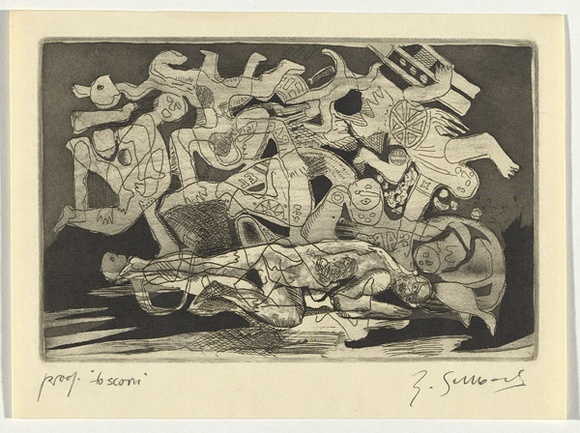 Artist: b'SELLBACH, Udo' | Title: b'To scorn' | Date: 1965 | Technique: b'etching and aquatint printed in black ink, from one plate' Artist: b'SELLBACH, Udo' | Title: b'To scorn' | Date: 1965 | Technique: b'etching and aquatint printed in black ink, from one plate'