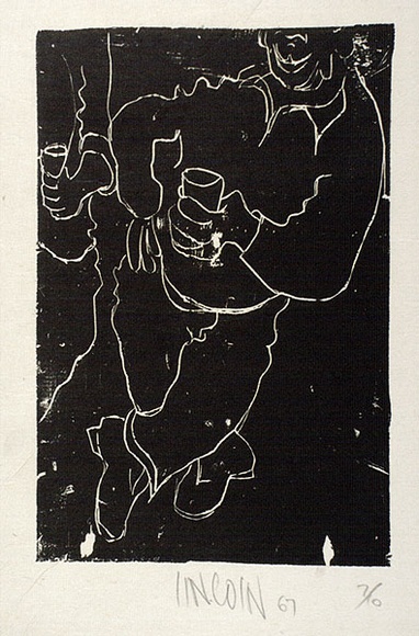 Artist: b'Lincoln, Kevin.' | Title: b'not titled' | Date: 1967 | Technique: b'woodcut, printed in black ink, from one block' | Copyright: b'\xc2\xa9 Kevin Lincoln. Licensed by VISCOPY, Australia' Artist: b'Lincoln, Kevin.' | Title: b'not titled' | Date: 1967 | Technique: b'woodcut, printed in black ink, from one block' | Copyright: b'\xc2\xa9 Kevin Lincoln. Licensed by VISCOPY, Australia'