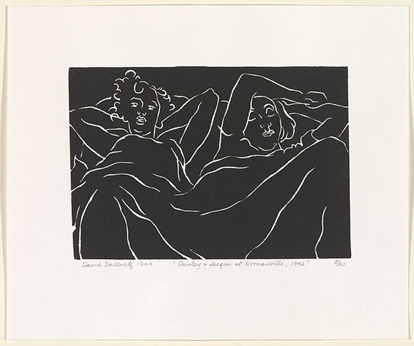 Artist: b'Dallwitz, David.' | Title: b'Shirley and Jacqui at Normanville.' | Date: 1945 | Technique: b'linocut, printed in black ink, from one block' Artist: b'Dallwitz, David.' | Title: b'Shirley and Jacqui at Normanville.' | Date: 1945 | Technique: b'linocut, printed in black ink, from one block'