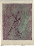 Artist: b'Nolan, Sidney.' | Title: b'(Fish, person forms)' | Date: 1958 | Technique: b'drypoint, deep etch and aquatint, printed in colour, from one plate'