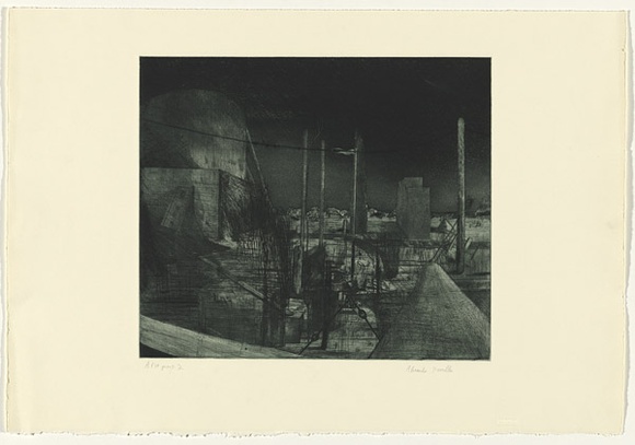 Artist: b'Hamilton, Alexander.' | Title: b'(City limits)' | Date: 1991, January - February | Technique: b'etching, printed in black ink, from one plate' Artist: b'Hamilton, Alexander.' | Title: b'(City limits)' | Date: 1991, January - February | Technique: b'etching, printed in black ink, from one plate'