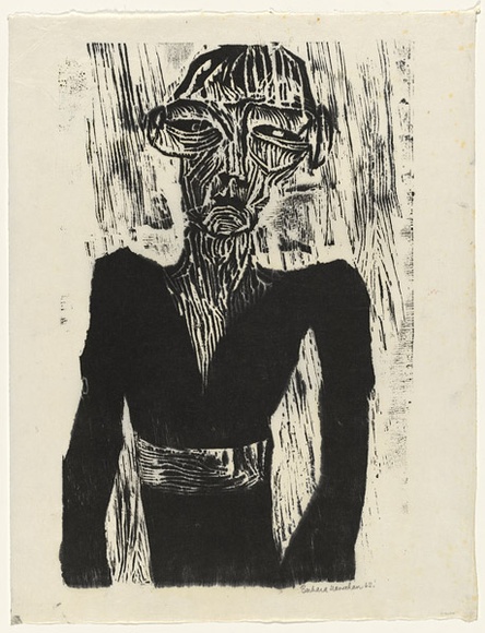 Artist: b'HANRAHAN, Barbara' | Title: b'Figure' | Date: 1962 | Technique: b'woodcut, printed in black ink, from one block' Artist: b'HANRAHAN, Barbara' | Title: b'Figure' | Date: 1962 | Technique: b'woodcut, printed in black ink, from one block'