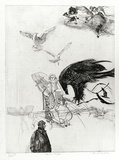 Artist: GRIFFITH, Pamela | Title: Ode to flight | Date: 1980 | Technique: etching, soft ground, hard ground, rocker, aquatint, second hard ground sandpaper lift, spray & spatter resist, soft ground drawing & burnishing printed in black ink, from one zinc plate | Copyright: © Pamela Griffith