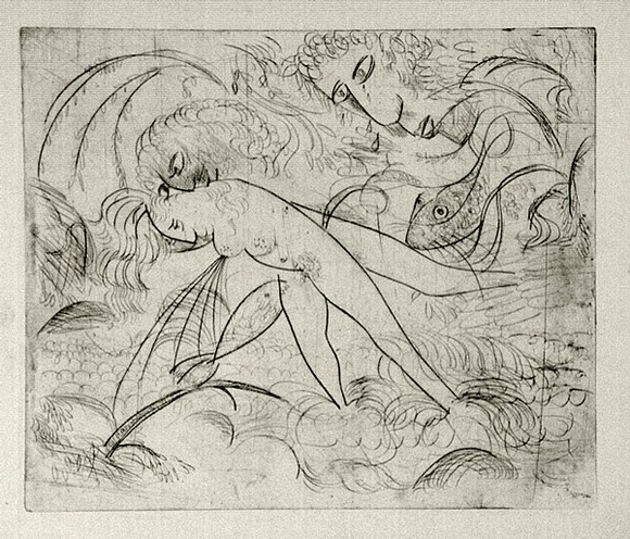 Artist: b'BOYD, Arthur' | Title: b'Fish biting nude.' | Date: (1962-63) | Technique: b'drypoint, printed in black ink, from one plate' | Copyright: b'Reproduced with permission of Bundanon Trust' Artist: b'BOYD, Arthur' | Title: b'Fish biting nude.' | Date: (1962-63) | Technique: b'drypoint, printed in black ink, from one plate' | Copyright: b'Reproduced with permission of Bundanon Trust'