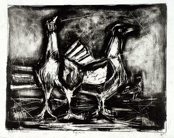 Artist: b'Grieve, Robert.' | Title: b'Pigeons' | Date: 1957 | Technique: b'lithograph, printed in black ink, from one stone' Artist: b'Grieve, Robert.' | Title: b'Pigeons' | Date: 1957 | Technique: b'lithograph, printed in black ink, from one stone'