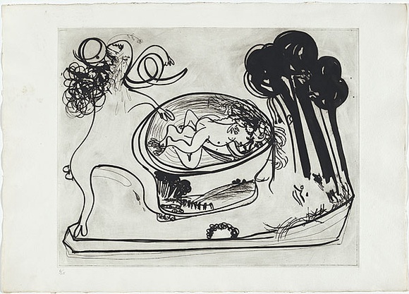 Artist: b'BOYD, Arthur' | Title: b'Potter with beast and trees.' | Date: 1960-70 | Technique: b'etching, printed in black ink, from one plate' | Copyright: b'This work appears on screen courtesy of Bundanon Trust' Artist: b'BOYD, Arthur' | Title: b'Potter with beast and trees.' | Date: 1960-70 | Technique: b'etching, printed in black ink, from one plate' | Copyright: b'This work appears on screen courtesy of Bundanon Trust'