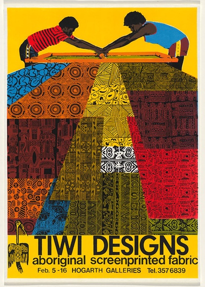 Artist: b'Young, Ray.' | Title: b'Exhibition poster: Tiwi designs, Hogarth Galleries' | Date: 1982 | Technique: b'screenprint, printed in colour, from multiple stencils' | Copyright: b'\xc2\xa9 Raymond John Young' Artist: b'Young, Ray.' | Title: b'Exhibition poster: Tiwi designs, Hogarth Galleries' | Date: 1982 | Technique: b'screenprint, printed in colour, from multiple stencils' | Copyright: b'\xc2\xa9 Raymond John Young'