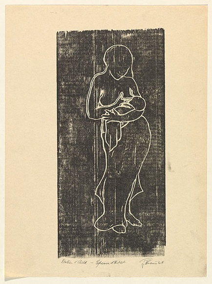 Artist: b'EWINS, Rod' | Title: b'Mother and child.' | Date: 1964 | Technique: b'woodcut, printed in black ink, from one baltic pine block' Artist: b'EWINS, Rod' | Title: b'Mother and child.' | Date: 1964 | Technique: b'woodcut, printed in black ink, from one baltic pine block'