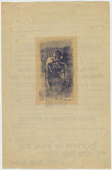 Artist: bO'Connor, Vic. | Title: b'Study, anti war series' | Date: c.1952 | Technique: b'linocut, printed in blue ink, from one block' | Copyright: b'Reproduced with permission of the artist.'