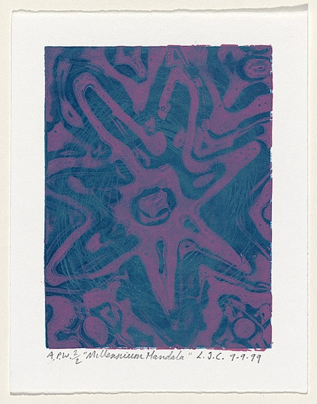 Artist: b'Clutterbuck, Lucinda.' | Title: b'Millennium mandala' | Date: 1999, September | Technique: b'linocut and collograph, printed in colour, from two plates' Artist: b'Clutterbuck, Lucinda.' | Title: b'Millennium mandala' | Date: 1999, September | Technique: b'linocut and collograph, printed in colour, from two plates'