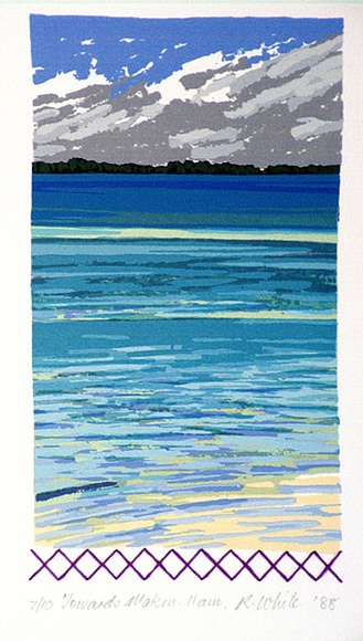 Artist: b'White, Robin.' | Title: b'Towards Makin 11 am' | Date: 1988 | Technique: b'screenprint, printed in colour, from multiple stencils' Artist: b'White, Robin.' | Title: b'Towards Makin 11 am' | Date: 1988 | Technique: b'screenprint, printed in colour, from multiple stencils'