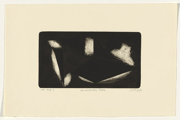 Artist: b'Klose, Simon.' | Title: b'Constellation table' | Date: c 1985 | Technique: b'etching and aquatint, printed in black ink, from one plate' Artist: b'Klose, Simon.' | Title: b'Constellation table' | Date: c 1985 | Technique: b'etching and aquatint, printed in black ink, from one plate'