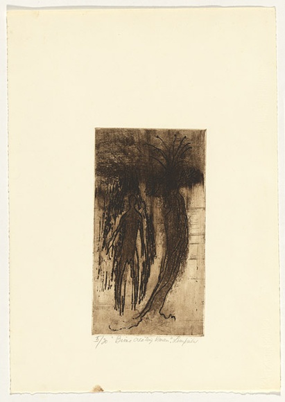 Artist: b'Lempriere, Helen' | Title: b'Bimi creating woman' | Date: 1960s | Technique: b'etching and aquatint, printed in black ink, from one plate' Artist: b'Lempriere, Helen' | Title: b'Bimi creating woman' | Date: 1960s | Technique: b'etching and aquatint, printed in black ink, from one plate'
