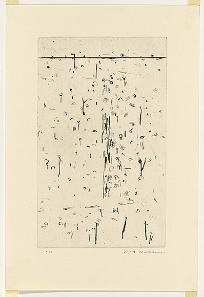 Artist: b'WILLIAMS, Fred' | Title: b'First variation of You Yangs Landscape. Number 1' | Date: 1965-66 | Technique: b'etching, engraving and drypoint, printed in black ink, from one copper plate' | Copyright: b'\xc2\xa9 Fred Williams Estate' Artist: b'WILLIAMS, Fred' | Title: b'First variation of You Yangs Landscape. Number 1' | Date: 1965-66 | Technique: b'etching, engraving and drypoint, printed in black ink, from one copper plate' | Copyright: b'\xc2\xa9 Fred Williams Estate'