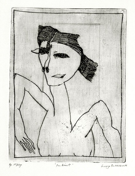 Artist: b'BALDESSIN, George' | Title: b'Portrait.' | Date: 1966 | Technique: b'etching and drypoint, printed in black ink with plate-tone, from one plate' Artist: b'BALDESSIN, George' | Title: b'Portrait.' | Date: 1966 | Technique: b'etching and drypoint, printed in black ink with plate-tone, from one plate'