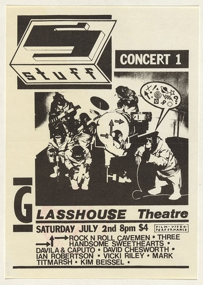 Artist: b'MUSIC PERFORMANCE COLLECTIVE' | Title: b'Concert invitation: Stuff concert 1, Glasshouse theatre' | Date: 1983 | Technique: b'letterpress' Artist: b'MUSIC PERFORMANCE COLLECTIVE' | Title: b'Concert invitation: Stuff concert 1, Glasshouse theatre' | Date: 1983 | Technique: b'letterpress'